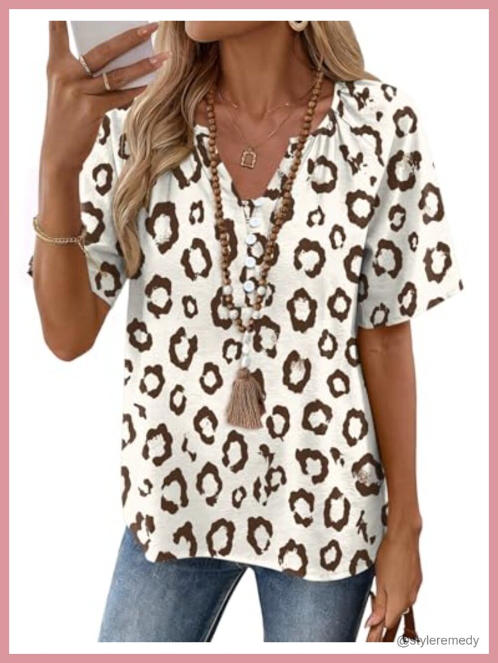 Womens Boho Peasant Top V-Neck Short Sleeve Button-Down Cotton Blouse